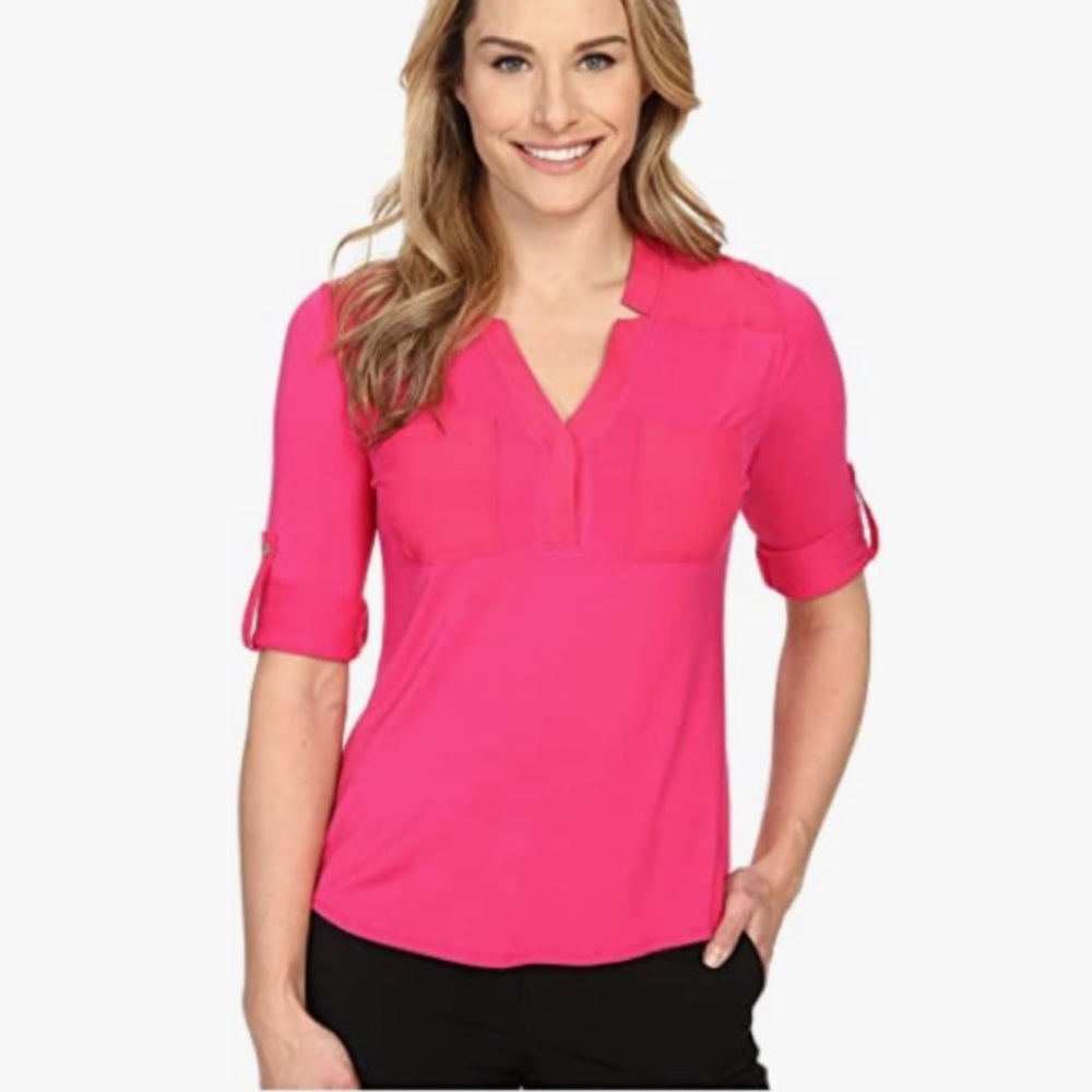 Calvin Klein Women's Media Roll Sleeve Top